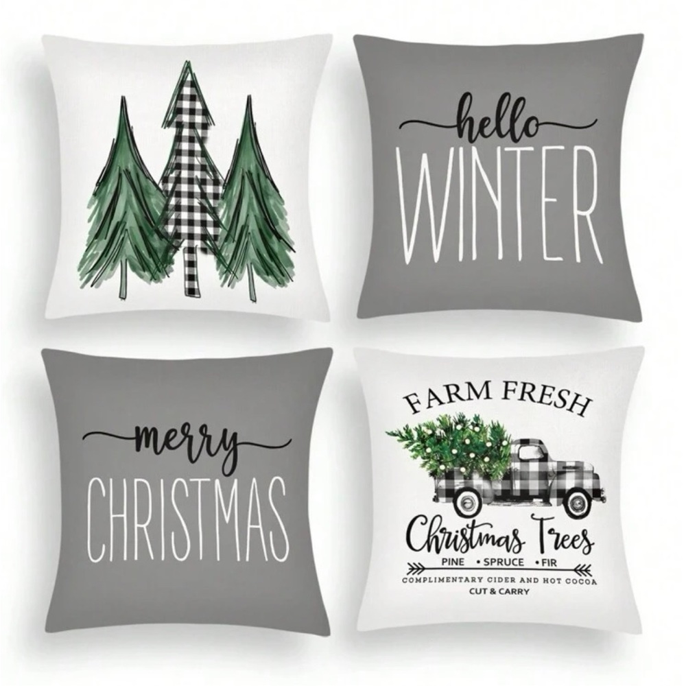 4 pc Grey Christmas Cushion Covers (Case Only) - Picture 1 of 5